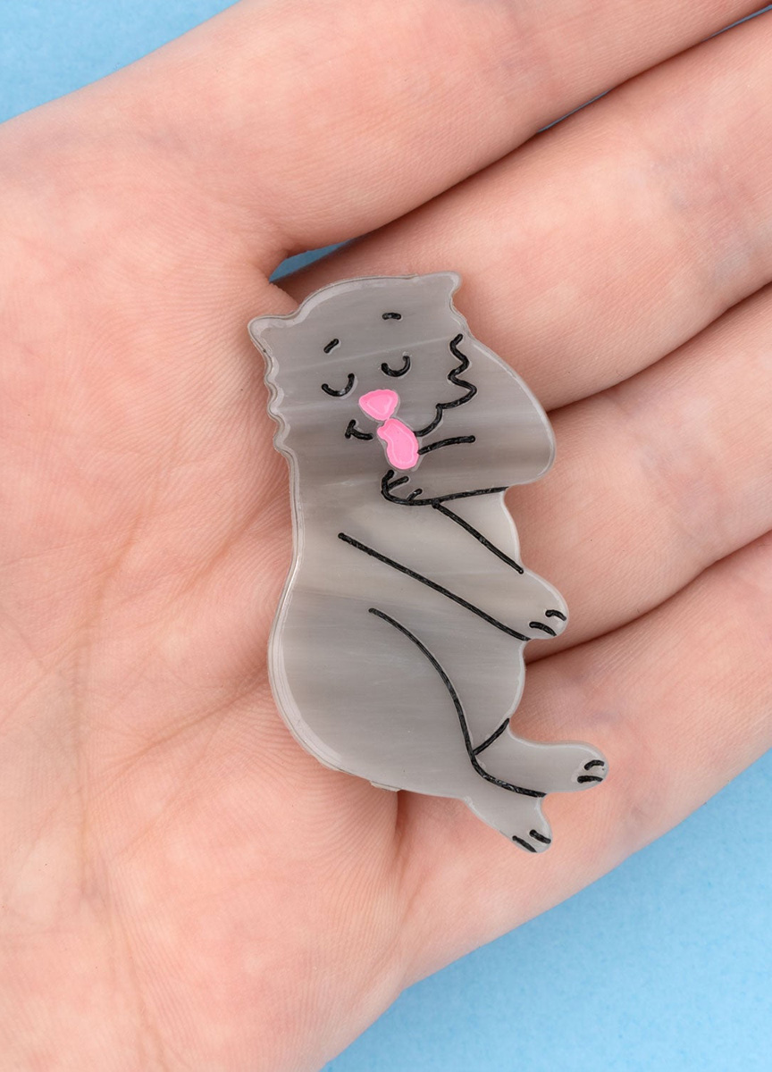 灰色理毛貓咪小髮夾